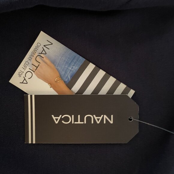 Nautica ‎ Navy Top with Chambray cuffed Sleeves, 3/4 Length, Size M,72790K, NWT - Picture 5 of 10